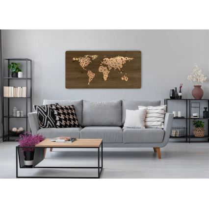 Li-Go 4457/A/4 - Dimmable LED Wall Decor LED/10W/5V 30000 mAh 120x60 cm Oak/World Map