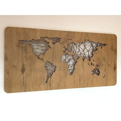 Li-Go 4457/A/4 - Dimmable LED Wall Decor LED/10W/5V 30000 mAh 120x60 cm Oak/World Map