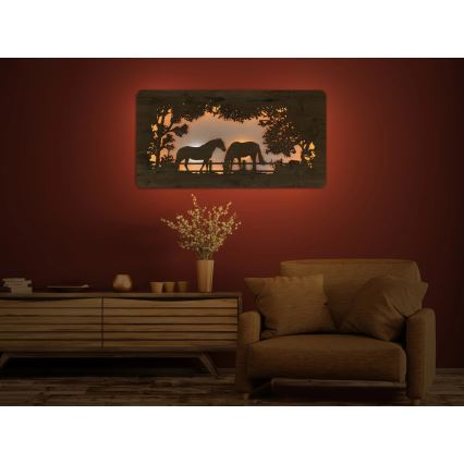Li-Go 5012/B/4 - Dimmable LED Wall Decoration LED/10W/5V 30000 mAh 120x60 cm oak/Horses + remote control
