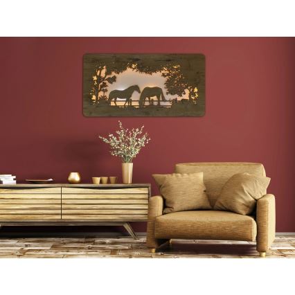 Li-Go 5012/B/4 - Dimmable LED Wall Decoration LED/10W/5V 30000 mAh 120x60 cm oak/Horses + remote control