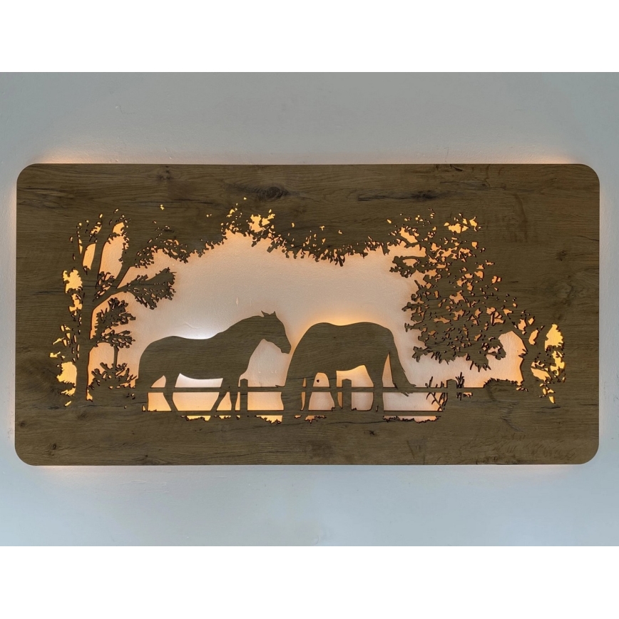 Li-Go 5012/B/4 - Dimmable LED Wall Decoration LED/10W/5V 30000 mAh 120x60 cm oak/Horses + remote control