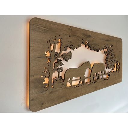 Li-Go 5012/B/4 - Dimmable LED Wall Decoration LED/10W/5V 30000 mAh 120x60 cm oak/Horses + remote control