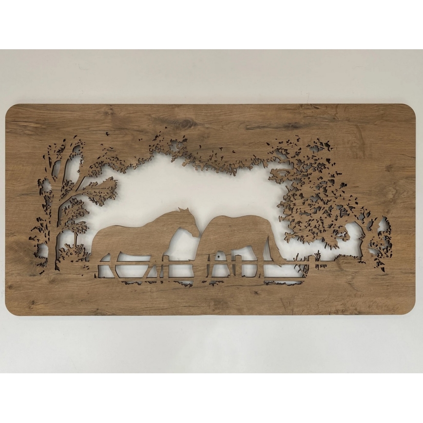 Li-Go 5012/B/4 - Dimmable LED Wall Decoration LED/10W/5V 30000 mAh 120x60 cm oak/Horses + remote control