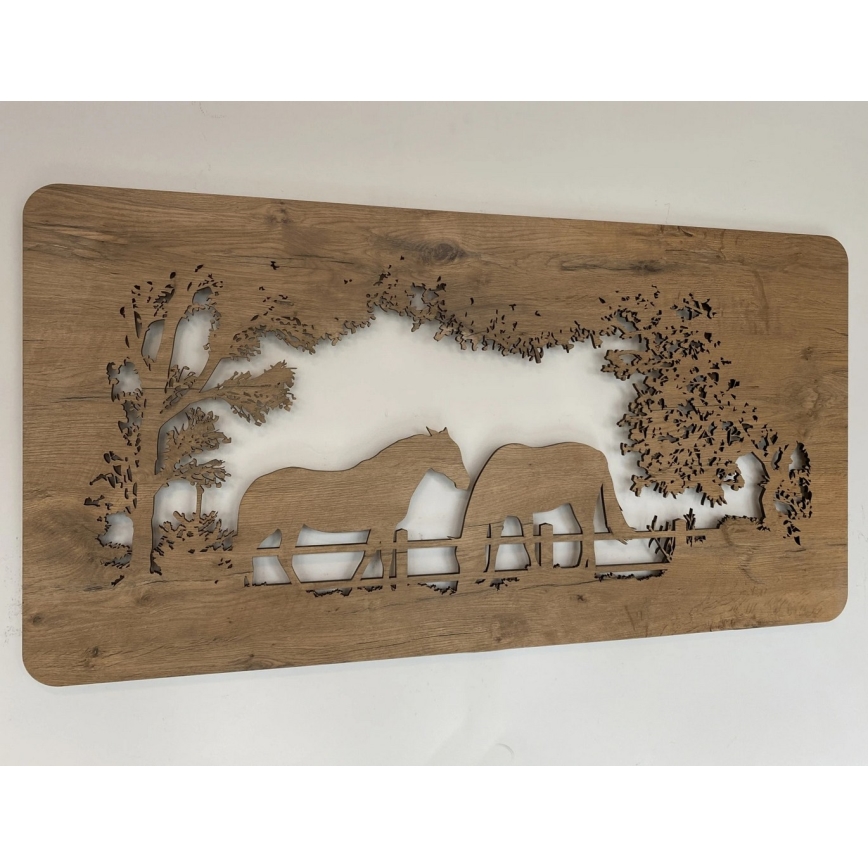 Li-Go 5012/B/4 - Dimmable LED Wall Decoration LED/10W/5V 30000 mAh 120x60 cm oak/Horses + remote control