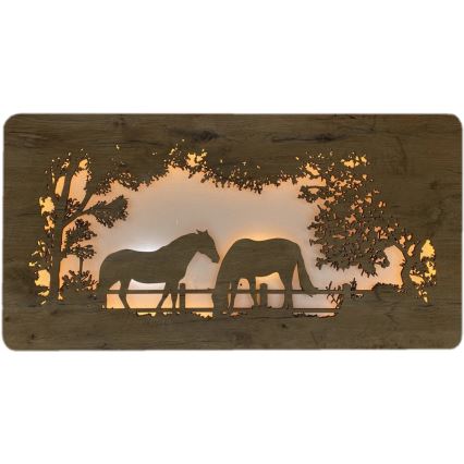Li-Go 5012/B/4 - Dimmable LED Wall Decoration LED/10W/5V 30000 mAh 120x60 cm oak/Horses + remote control