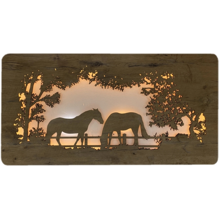 Li-Go 5012/B/4 - Dimmable LED Wall Decoration LED/10W/5V 30000 mAh 120x60 cm oak/Horses + remote control