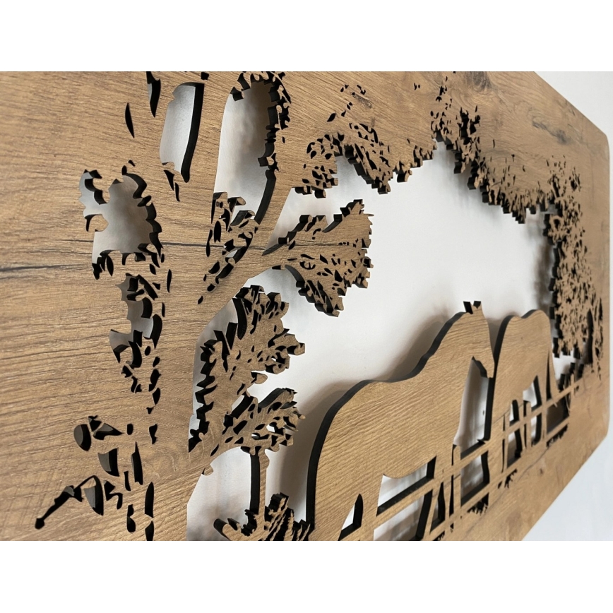 Li-Go 5012/B/4 - Dimmable LED Wall Decoration LED/10W/5V 30000 mAh 120x60 cm oak/Horses + remote control