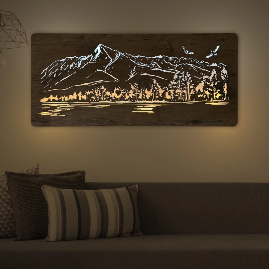 Li-Go 5589/A/DUB2 - Dimmable LED Wall Decoration LED/10W/5V 30000 mAh 110x50 cm Oak/Mountains with Birds