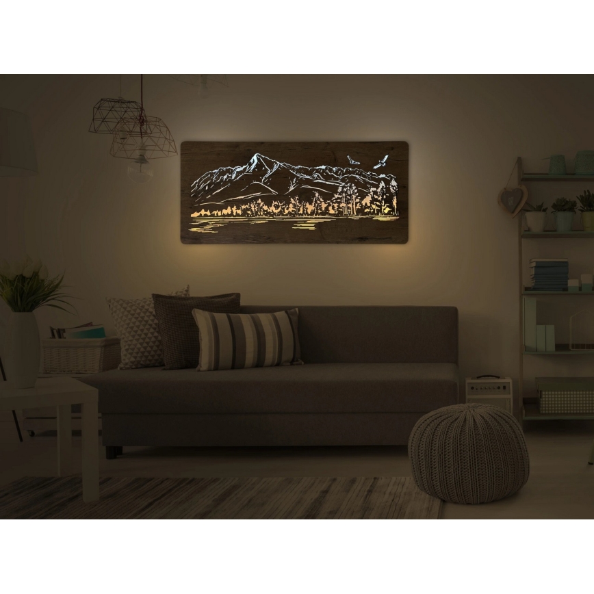 Li-Go 5589/A/DUB2 - Dimmable LED Wall Decoration LED/10W/5V 30000 mAh 110x50 cm Oak/Mountains with Birds