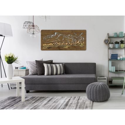 Li-Go 5589/A/DUB2 - Dimmable LED Wall Decoration LED/10W/5V 30000 mAh 110x50 cm Oak/Mountains with Birds