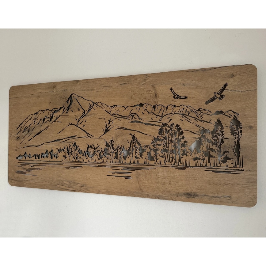 Li-Go 5589/A/DUB2 - Dimmable LED Wall Decoration LED/10W/5V 30000 mAh 110x50 cm Oak/Mountains with Birds