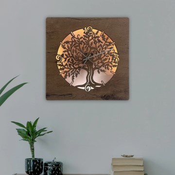 Li-Go 5652/DUB2 - Dimmable LED Clock LED/10W/5V 20000 mAh 42 x 42 cm Oak / Oak Circular Frame + Remote Control