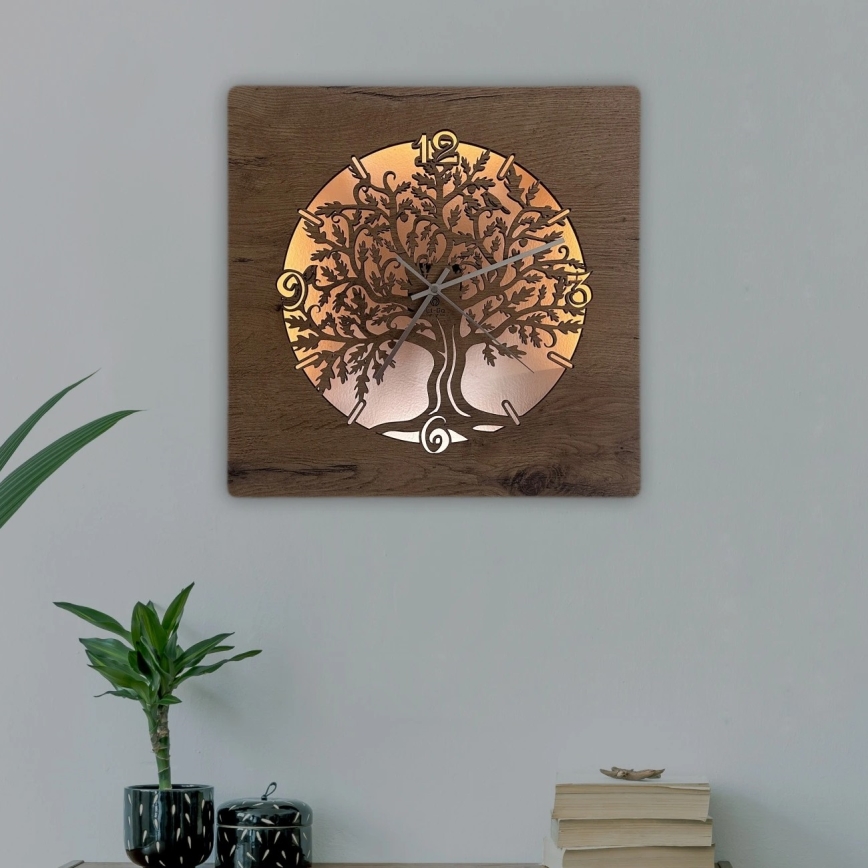 Li-Go 5652/DUB2 - Dimmable LED Clock LED/10W/5V 20000 mAh 42 x 42 cm Oak / Oak Circular Frame + Remote Control