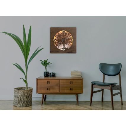 Li-Go 5652/DUB2 - Dimmable LED Clock LED/10W/5V 20000 mAh 42 x 42 cm Oak / Oak Circular Frame + Remote Control