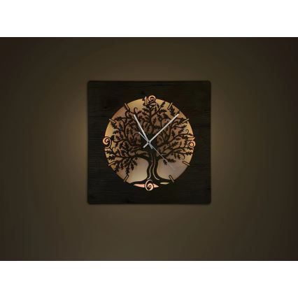 Li-Go 5652/DUB2 - Dimmable LED Clock LED/10W/5V 20000 mAh 42 x 42 cm Oak / Oak Circular Frame + Remote Control
