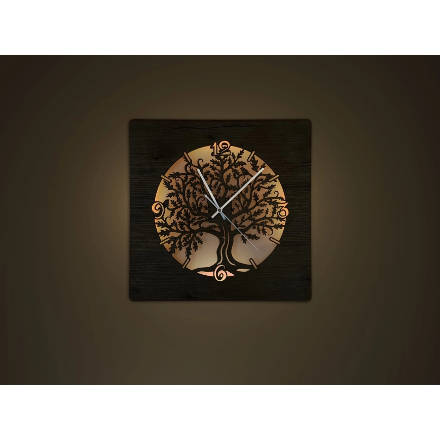Li-Go 5652/DUB2 - Dimmable LED Clock LED/10W/5V 20000 mAh 42 x 42 cm Oak / Oak Circular Frame + Remote Control