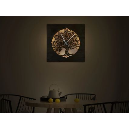 Li-Go 5652/DUB2 - Dimmable LED Clock LED/10W/5V 20000 mAh 42 x 42 cm Oak / Oak Circular Frame + Remote Control