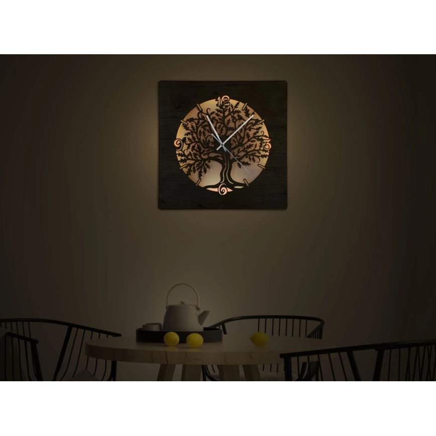 Li-Go 5652/DUB2 - Dimmable LED Clock LED/10W/5V 20000 mAh 42 x 42 cm Oak / Oak Circular Frame + Remote Control