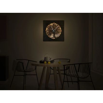 Li-Go 5652/DUB2 - Dimmable LED Clock LED/10W/5V 20000 mAh 42 x 42 cm Oak / Oak Circular Frame + Remote Control