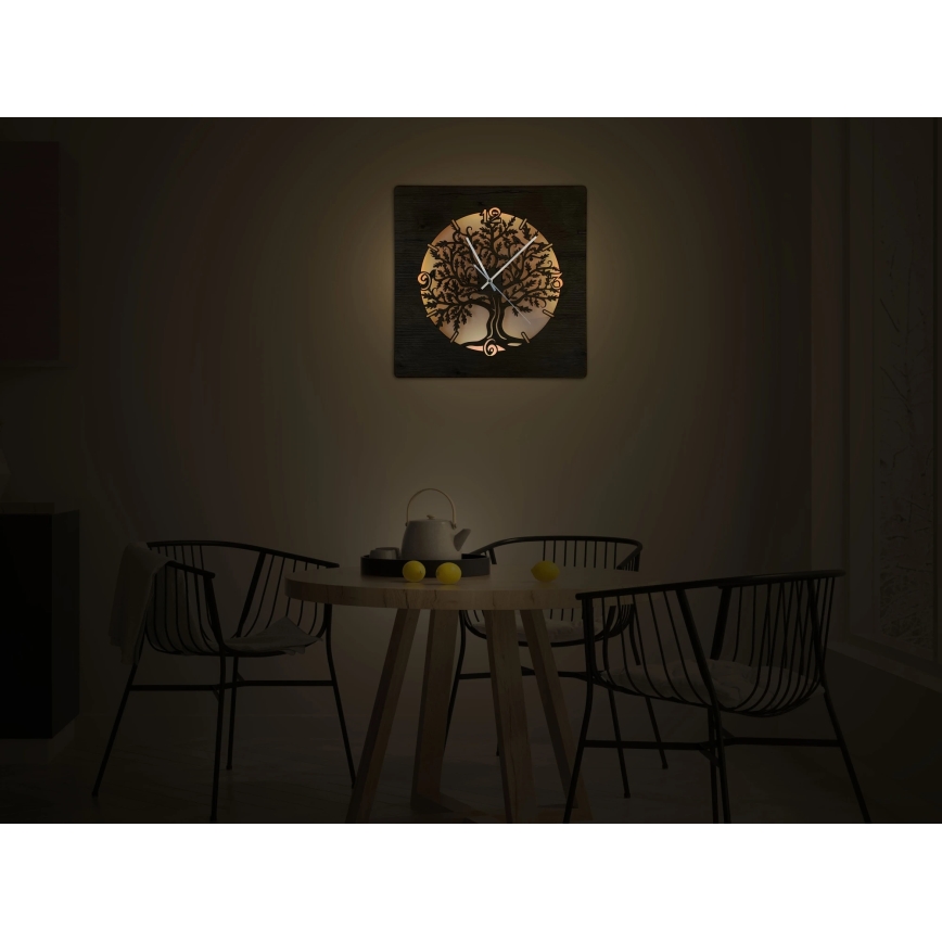 Li-Go 5652/DUB2 - Dimmable LED Clock LED/10W/5V 20000 mAh 42 x 42 cm Oak / Oak Circular Frame + Remote Control
