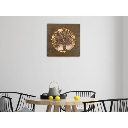 Li-Go 5652/DUB2 - Dimmable LED Clock LED/10W/5V 20000 mAh 42 x 42 cm Oak / Oak Circular Frame + Remote Control