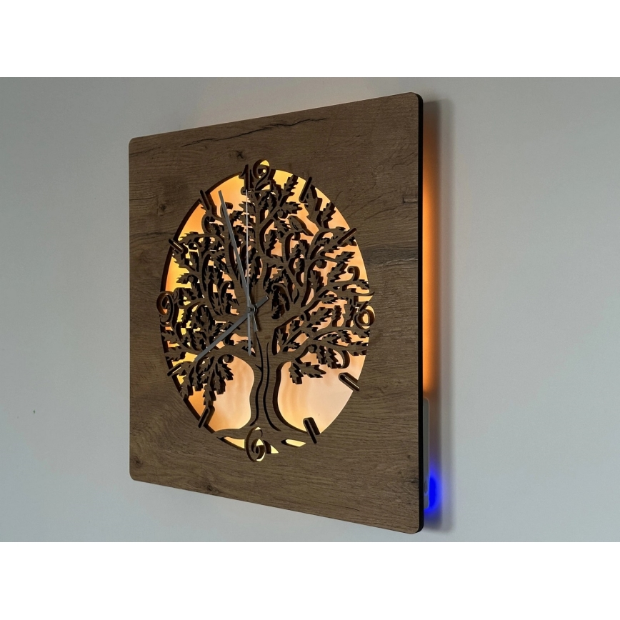 Li-Go 5652/DUB2 - Dimmable LED Clock LED/10W/5V 20000 mAh 42 x 42 cm Oak / Oak Circular Frame + Remote Control