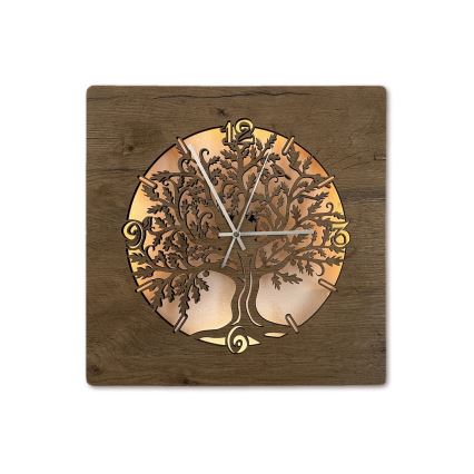 Li-Go 5652/DUB2 - Dimmable LED Clock LED/10W/5V 20000 mAh 42 x 42 cm Oak / Oak Circular Frame + Remote Control