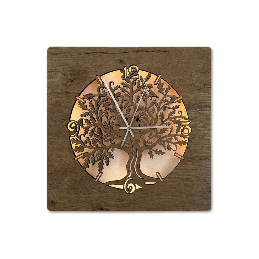 Li-Go 5652/DUB2 - Dimmable LED Clock LED/10W/5V 20000 mAh 42 x 42 cm Oak / Oak Circular Frame + Remote Control