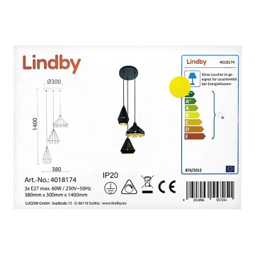 Lindby - Chandelier on a string 3xE27/60W/230V