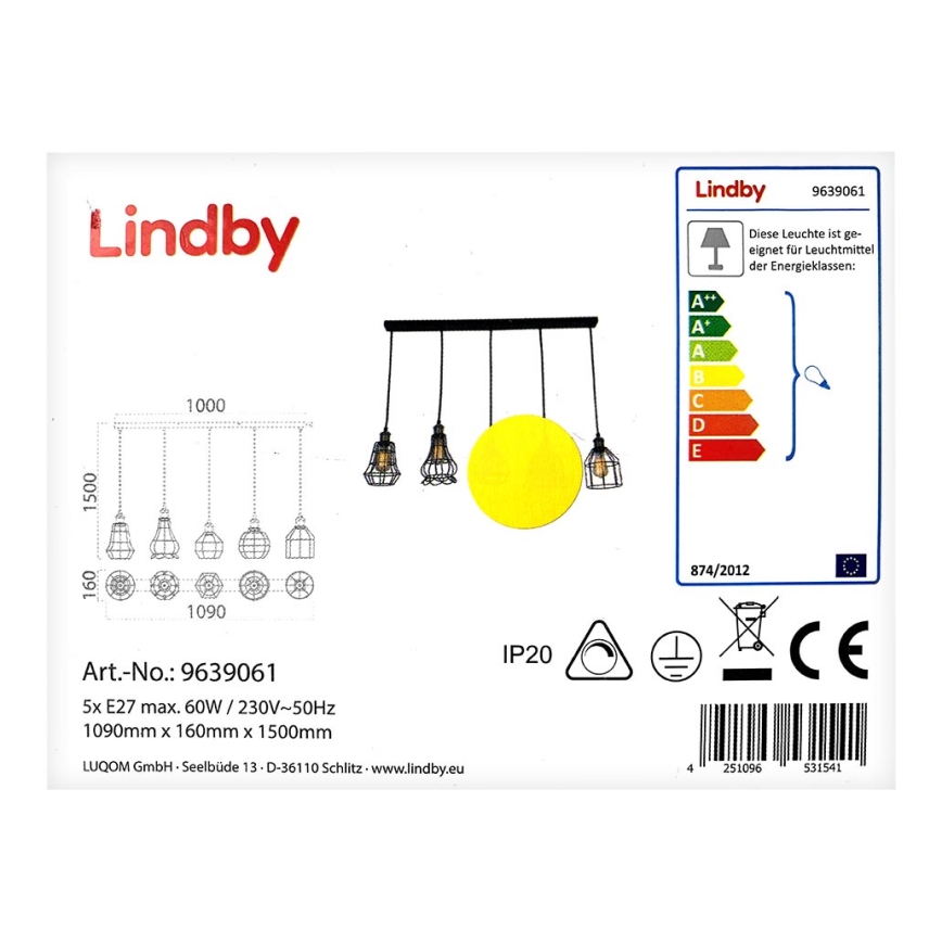 Lindby - Chandelier on a string ALBERTA 5xE27/60W/230V