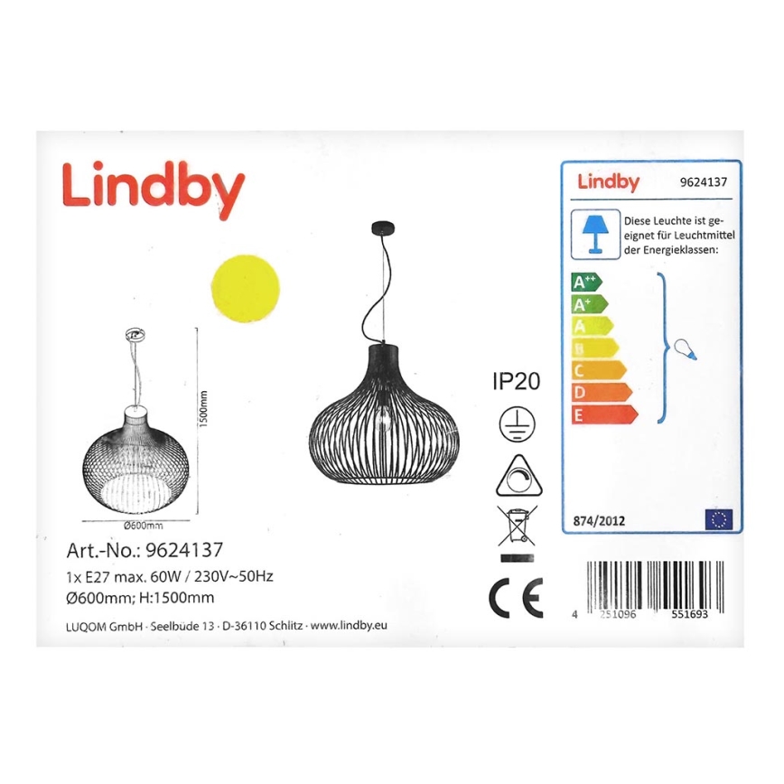 Lindby - Chandelier on a string FRANCES 1xE27/60W/230V