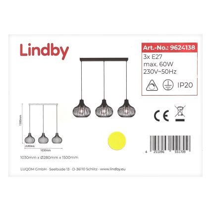 Lindby - Chandelier on a string FRANCES 3xE27/60W/230V