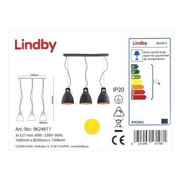 Lindby - Chandelier on a string IBU 3xE27/60W/230V