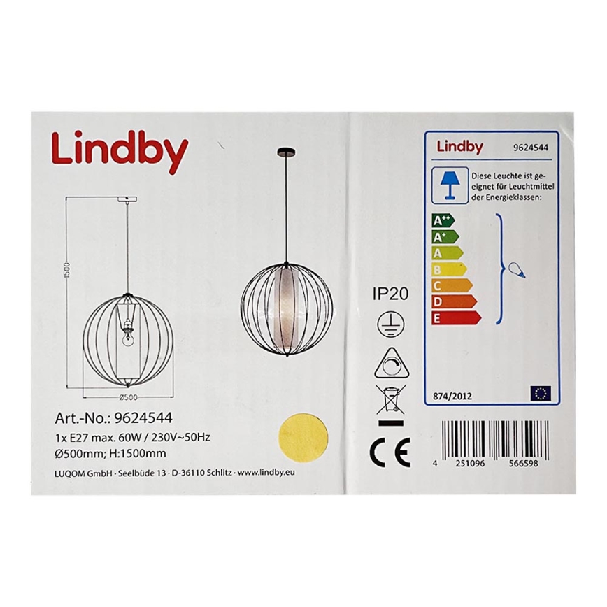 Lindby - Chandelier on a string KORIKO 1xE27/60W/230V