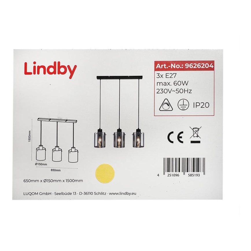 Lindby - Chandelier on a string KOURTNEY 3xE27/60W/230V
