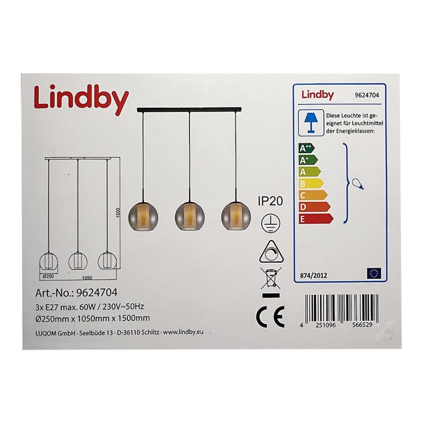 Lindby - Chandelier on a string YELA 3xE27/60W/230V