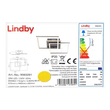 Lindby - LED Dimmable ceiling light CLEAS LED/29W/230V Tuya + remote control