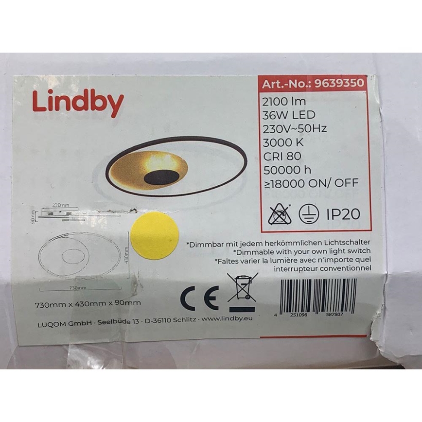 Lindby - LED Dimmable ceiling light FEIVAL LED/36W/230V