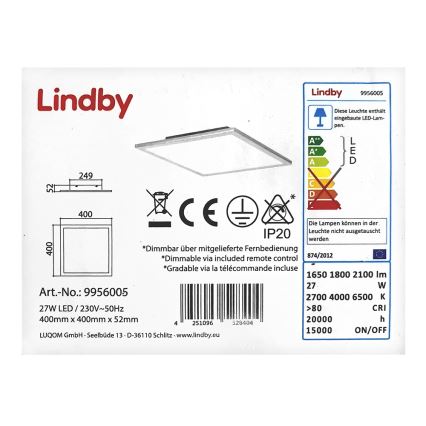 Lindby - LED Dimmable ceiling light LIVEL LED/27W/230V + remote control
