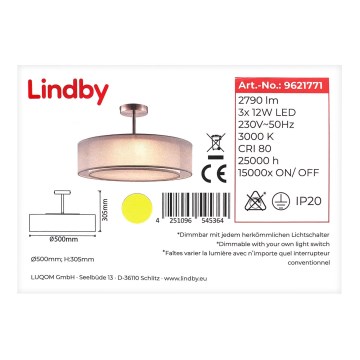 Lindby - LED Dimmable chandelier on a pole PIKKA 3xLED/12W/230V
