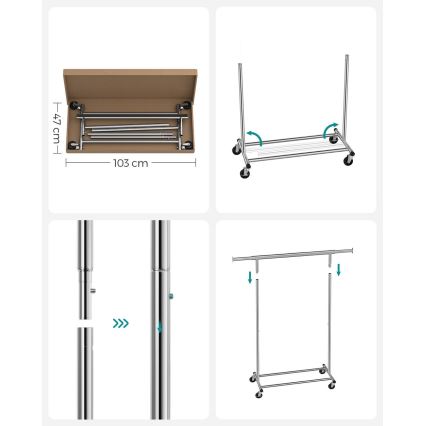 LINEA Mobile Freestanding Coat Rack, Silver