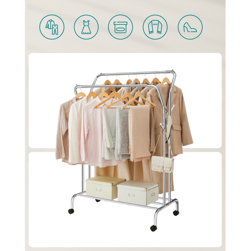 LINEA Mobile Freestanding Coat Rack, Silver