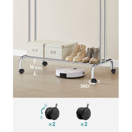 LINEA Mobile Freestanding Coat Rack, Silver