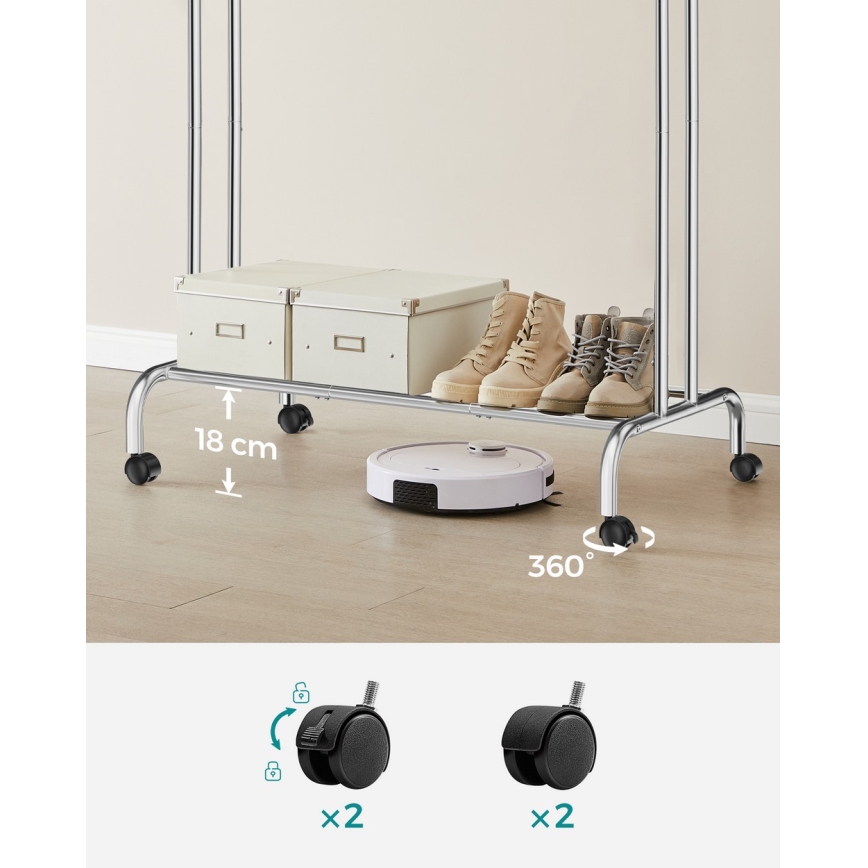 LINEA Mobile Freestanding Coat Rack, Silver