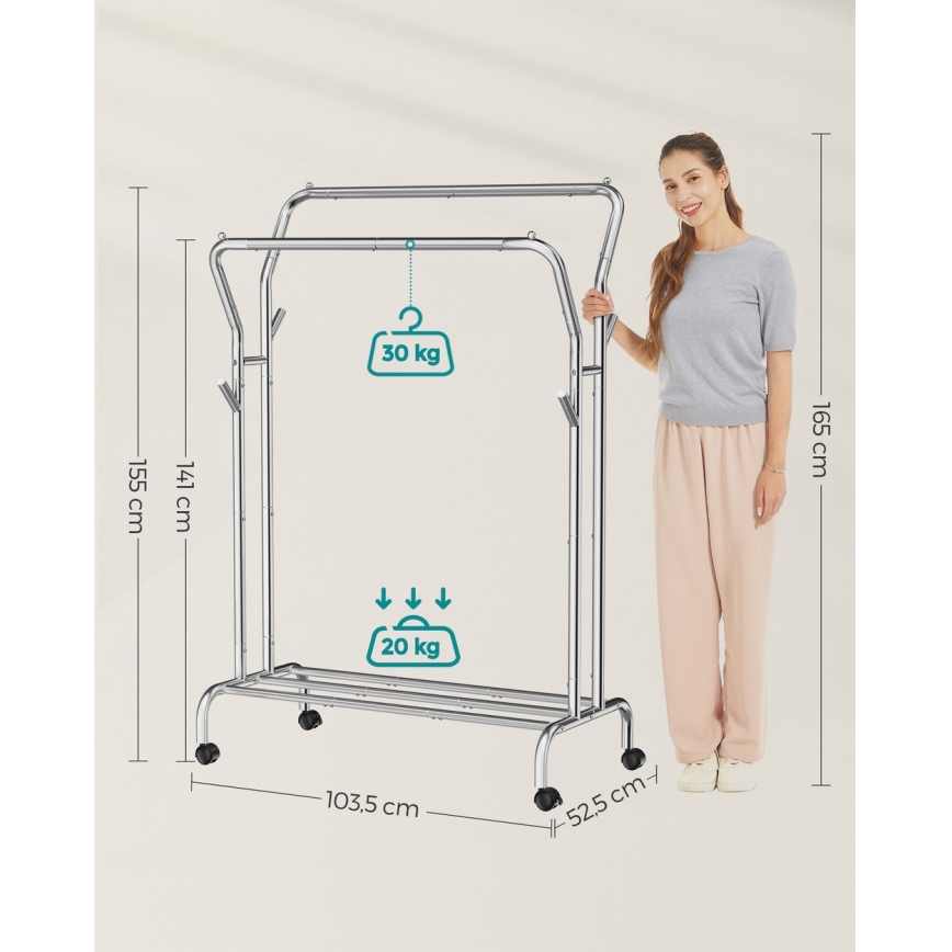 LINEA Mobile Freestanding Coat Rack, Silver