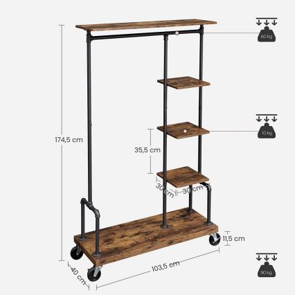 LINEA Mobile Standing Coat Rack, Brown/Black