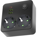 LINEA power strip with switch 2x230V + 3xUSB A/C SCHUKO black