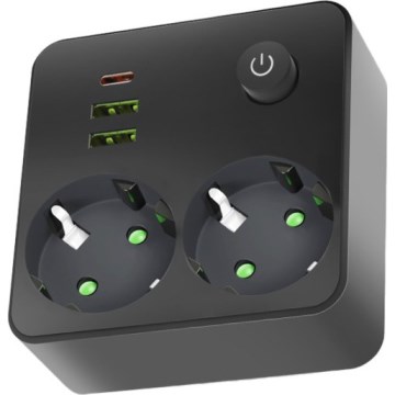 LINEA power strip with switch 2x230V + 3xUSB A/C SCHUKO black