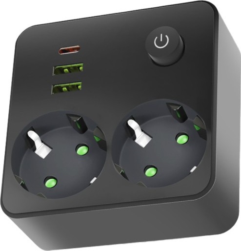 LINEA power strip with switch 2x230V + 3xUSB A/C SCHUKO black