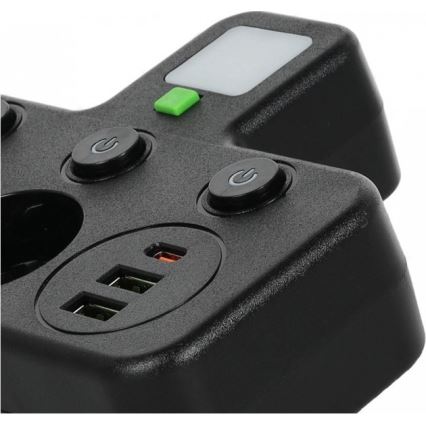 Power strip with switch and LED lighting LINEA PRO 2-socket + 3xUSB A/C SCHUKO 4000K black